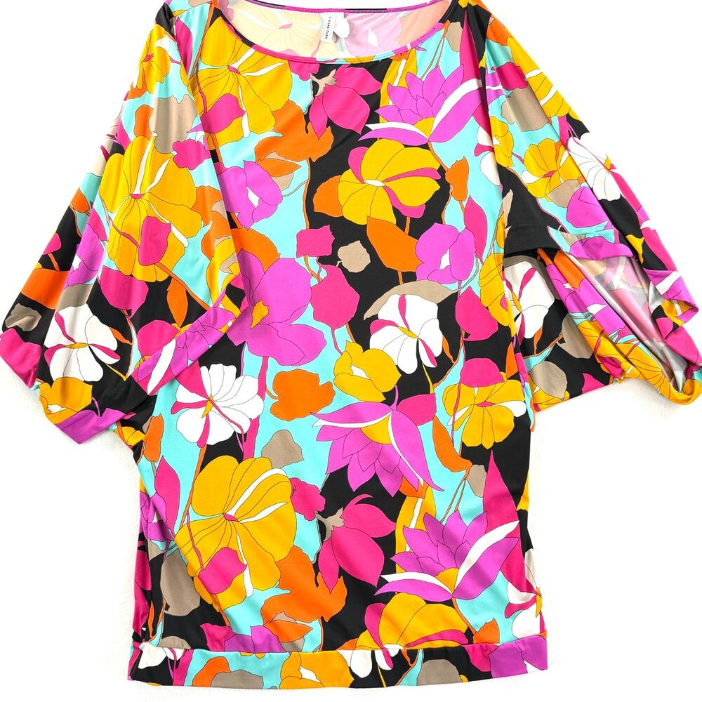 Trina Turk | Gemini Swim Suit Cover-Up Tunic Bright Vivid Florals | Sz XL - Picture 2 of 8